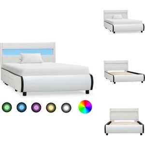 vidaXL Bedframe - Kunstleren bekleding - Wit - 217 x 106 x 70 cm - Met 2 lades - LED-strip - Geschikt voor matras 100 x 200 cm - vidaXL - Bed