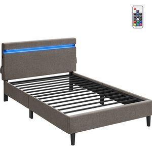 Metalen tweepersoonsbed 140 x 190 cm LED –verlichting donkergrijs