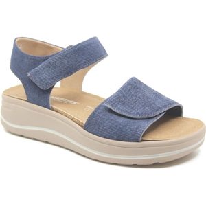 Hartjes, WOOGIE, 132.2002/40 65.00, Jeansblauwe dames sandalen met klittenband sluiting en uitneembaar voetbed