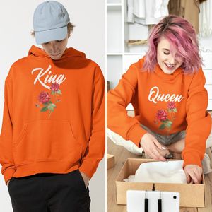 Oranje Koningsdag Hoodie King Rose - Maat XL - Uniseks Pasvorm - Oranje Feestkleding