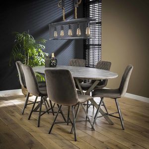 LifestyleFurn Ovale Eettafel Nola - 200 x 100cm - 3D-betonlook