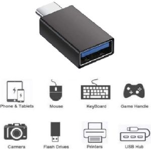 USB 3.1 Type C naar USB 3.0 OTG Adapter voor o.a. iPhone, Macbook en Chromebook - zwart