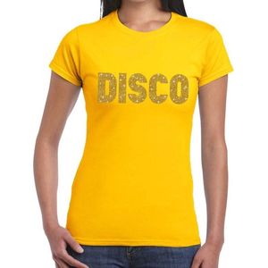 Disco goud glitter t-shirt geel dames - Disco party kleding XS