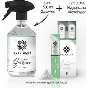 EvieBlue Hygiënische 3 in 1-reiniger - Try Me pakket (12 x 500ml) - anti-bacterieel, tegen nare geurtjes - 12 universele ECO doseringen plus herbruikbare fles - 100% plasticvrij verpakte navullingen - SophieGreen & EvieBlue - schoonmaken - huishouden