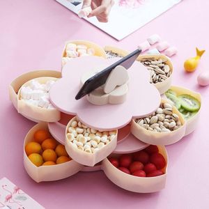 IBBO Shop - 2in1 roterende container voor snoepsieraden - Snackbox bloem - opbergdoos bloemen - snack box snoep creative flower - roterende opslag - snoep opbergdoos - draaibare notendienblad - bloemvorm - Roze