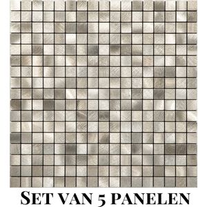 Wallways Wandpanelen - Plaktegels - Set van 5 Tegels - Tegelsticker - Zelfklevende Tegels - 4MM dik - Aluminium toplaag - Waterdicht - Krasbestendig - Hittebestendig - 3M Kleeflaag - Vierkant Goud