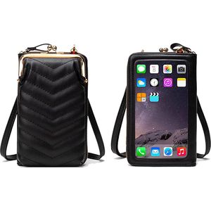 schoudertas voor mobiele telefoon voor dames, mobiele telefoonhoes van PU-leer om op te hangen, met portemonnee, kaartsleuven, crossbody-schoudertas, portemonnee met verstelbaar, afneembaar, voor mobiele telefoons onder de 6,1 inch (zwart)