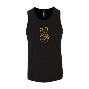 Zwarte Tanktop sportshirt met ""Peace / Vrede teken"" Print Goud Size L