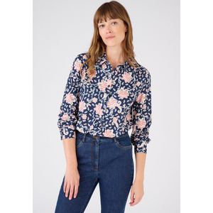 Damart - Gebloemde blouse in warm tricot - Dames - Blauw - XXL