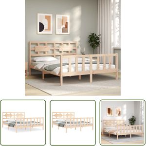 The Living Store Bedframe met hoofdbord massief hout - Massief Hout Bed - King Size Bed - Grenenhouten Bed - Tweepersoons Bed - Bruine Bed