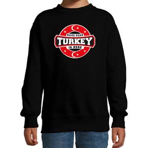 Have fear Turkey is here sweater met sterren embleem in de kleuren van de Turkse vlag - zwart - kids - Turkije supporter / Turks elftal fan trui / EK / WK / kleding 170/176