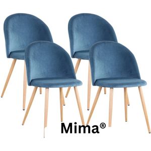 Mima® Eetkamerstoelen set van 4 - Eetkamer Stoelen - Blauw - Keukenstoelen - Wachtkamer stoelen - Modern - Retro - Velours - Fluweel