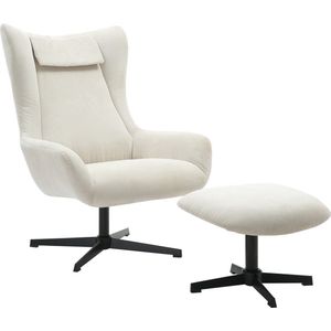 Fauteuil en poef Siem Beige - Ribstof - Zithoogte 44 cm - Zitdiepte 52 cm