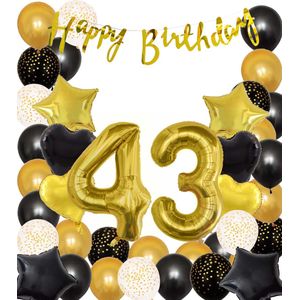 Snoes Ballonnen 43 Jaar Black Gold Dots Mega Ballon - Compleet Feestpakket Goud Zwart Stippen Cijferballon 43 - Verjaardag Versiering DIY Slinger Happy Birthday – Folieballon – Latex Ballonnen - Helium Ballonnen