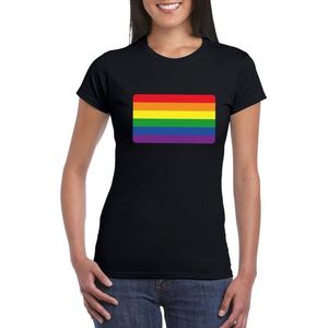 Gay pride t-shirt met Regenboog vlag zwart dames M