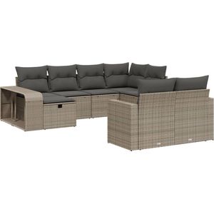 vidaXL - 10-delige - Loungeset - met - kussens - poly - rattan - lichtgrijs