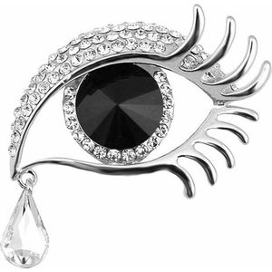 Fako Bijoux® - Broche - Oog Met Traan - Zwart - 48x37mm - Zilverkleurig