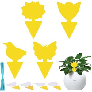 Stickers rouwmuggen bestrijden - vliegenval - 60 stuks gele kaarten - 4 stijlen - kamerplanten - ongediertebestrijding - balkons - potplanten