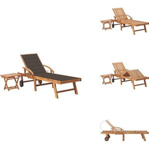 vidaXL Ligbed Met Tafel - Ligbedden Met Tafels - Ligbeddenset - Ligbeddensets - Ligbed met tafel en kussen massief teakhout