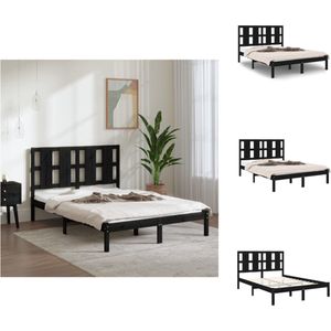 vidaXL Bedframe Zwart Grenenhout - 195.5 x 145.5 x 100 cm - Massief hout - Multiplex Lattenbodem - Hoofdeinde - Geschikt voor 140 x 190 cm matras - Bed