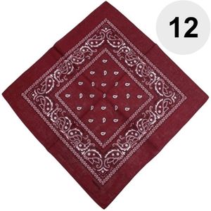 Fako Fashion® - Bandana - Hoofddoek - Mondbescherming - Zakdoek - Paisley - Bordeaux Rood - 12 Stuks