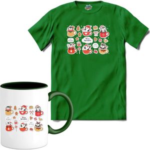 Kerst pinguin buddy's - T-Shirt met mok - Heren - Kelly Groen - Maat XXL