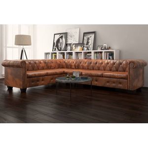 The Living Store Chesterfield Bank - 6-Zits - Bruin - 260 x 205 x 73 cm