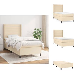 vidaXL Boxspringbed Crème - Pocketvering - 100x200cm - Verstelbaar hoofdbord - Middelharde ondersteuning - Huidvriendelijk topmatras - Bed