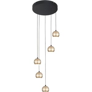 Sierlijke hanglamp Bilia | 5 lichts | zwart / goud | metaal / kunststof | Ø 12 cm bol | eetkamer / woonkamer lamp / videlamp | modern / sfeervol design
