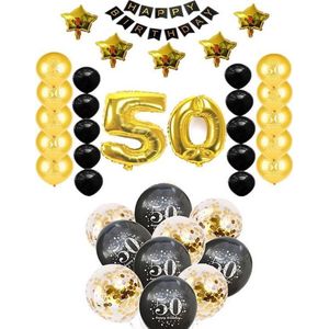 50 jaar Abraham Sara verjaardag feest pakket Versiering Ballonnen voor feest 50 jaar. Ballonnen slingers gouden opblaasbare cijfers 50. 38 delig