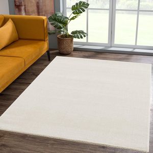 Laagpolig tapijt voor de woonkamer, effen moderne tapijten voor de slaapkamer, werkkamer, kantoor, hal, kinderkamer en keuken, crème, 80 x 150 cm