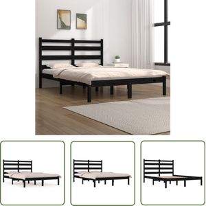 The Living Store Bedframe massief grenenhout zwart 140x190 cm - Houten Bed Frame - Grenenhout Bed Frame - Massief Hout Bed - Zwart Bed Frame - King Size Bed Frame