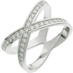 Schitterende Zilveren Bridge Ring met Swarovski ® Zirkonia 16.50 mm. (maat 52) model 190
