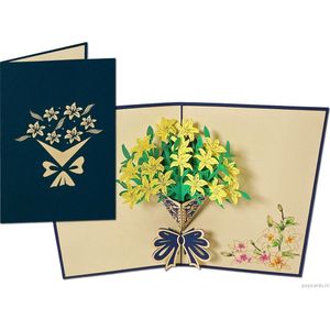 Popcards popupkaarten – Bloemen kaart narcissen, Valentijn Moederdag felicitatie verjaardag pop-up kaart 3D wenskaart