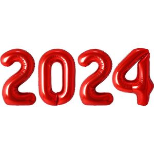 Folie Ballon Cijfer 2024 Oud En Nieuw Versiering Nieuw Jaar Feest Artikelen Happy New Year Decoratie Rood - XL Formaat