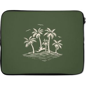 Laptophoes 15.6 inch - Palmbomen - Strand - Groen - Beige - Tropisch - Laptop sleeve - Binnenmaat 37x26 cm - Zwarte achterkant