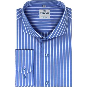 Vercate - Strijkvrij Overhemd - Blauw Wit - Blauw gestreept - Slim Fit - Poplin Katoen - Lange Mouw - Heren - Maat 39/M
