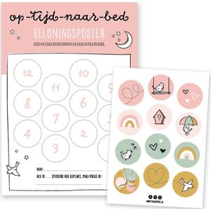 Op tijd naar bed beloningsposter A4 | roze | incl. 12 stickers | Thuismusje
