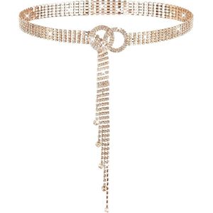 Strass riem voor vrouwen, fonkelende kristallen taille ketting riem verstelbare O-ring tailleband riem voor jeans jurken