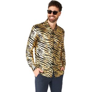 OppoSuits Shirt - Tiger Shiner - Heren Carnavals Overhemd - Glimmend Shirt - Goud - Maat: 3XL