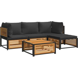 vidaXL - 5-delige - Loungeset - met - kussens - massief - acaciahout