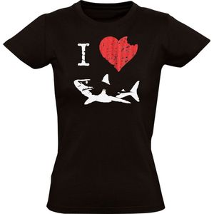 I Love Sharks Dames T-shirt - dieren - oceaan - zee - haaien - strand