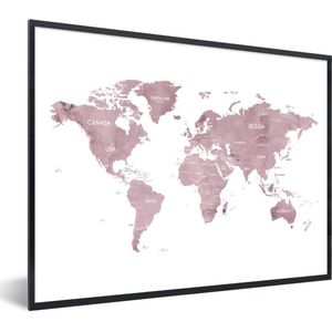 Fotolijst incl. Poster - Wereldkaart - Roze - Design - 40x30 cm - Posterlijst