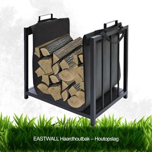 EASTWALL Haardhoutbak – Houtopslag – Haardhout opslag – Houtmand – Zwart - 50,5 x 37 x 50 cm