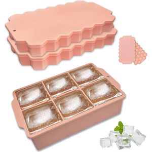 Siliconen ijsblokjesvormset met deksel - 3-delige ijsblokjesset voor het maken van grote en kleine ijsblokjes voor whisky, cocktails, cola en babyvoeding (roze)
