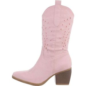 ZoeZo Design - laarzen - western laarzen - cowboy laarzen - suedine - roze - zacht roze - maat 37 - half hoog - met rits - kuitlaarzen