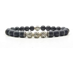 Beaddhism - Armband - Matt Black - 925 Zilver - Lucky Dragon 3 - 8 mm - 23 cm