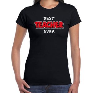 Best teacher ever / beste lerares cadeau t-shirt / shirt - zwart met rode en witte letters - voor dames - verjaardag / bedankje - cadeau juf / lerares / onderwijzeres / leerkracht XXL