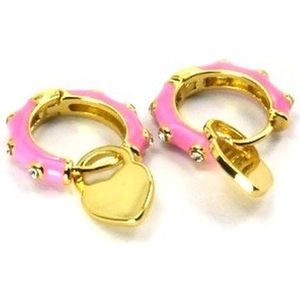 Oorbellen Sweet Heart Hoops Pink Goud | 18 karaat gouden plating | Messing - 2,2 cm | Buddha Ibiza