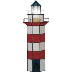 HAES DECO - Tiffany Tafellamp Vuurtoren 21x56 cm Rood Wit Glas Zeshoek Tiffany Lampen Nachtlampje Glas in Lood